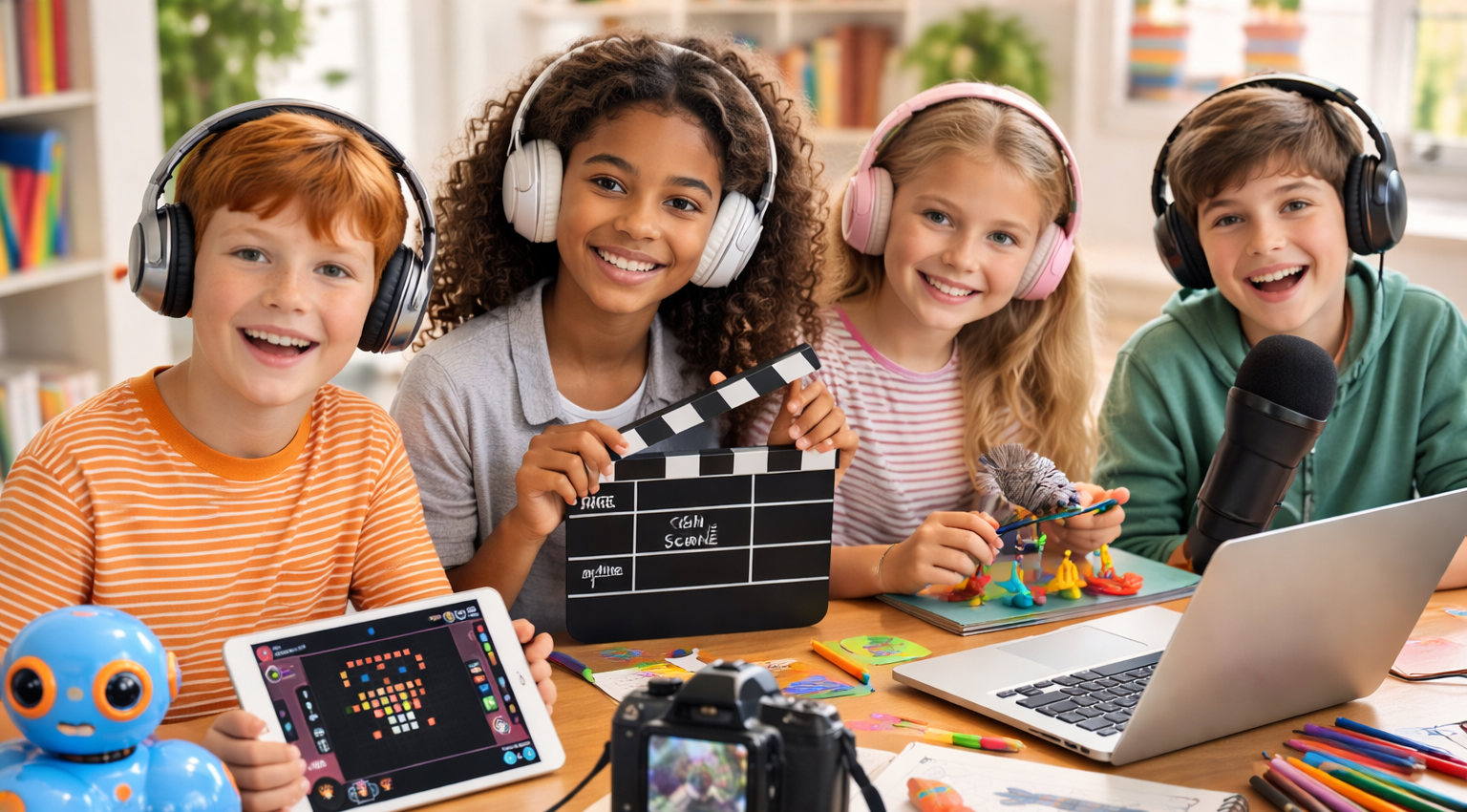 kinder mit unterschiedlichen medien